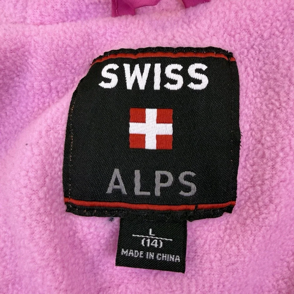 Swiss Alps Girls Puffer Multi Pink Jacket Size 14 - L Hooded Full Zip‎ Pockets